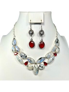 Rainbow Moonstone 925 Large Gemstone Necklace & Earrings